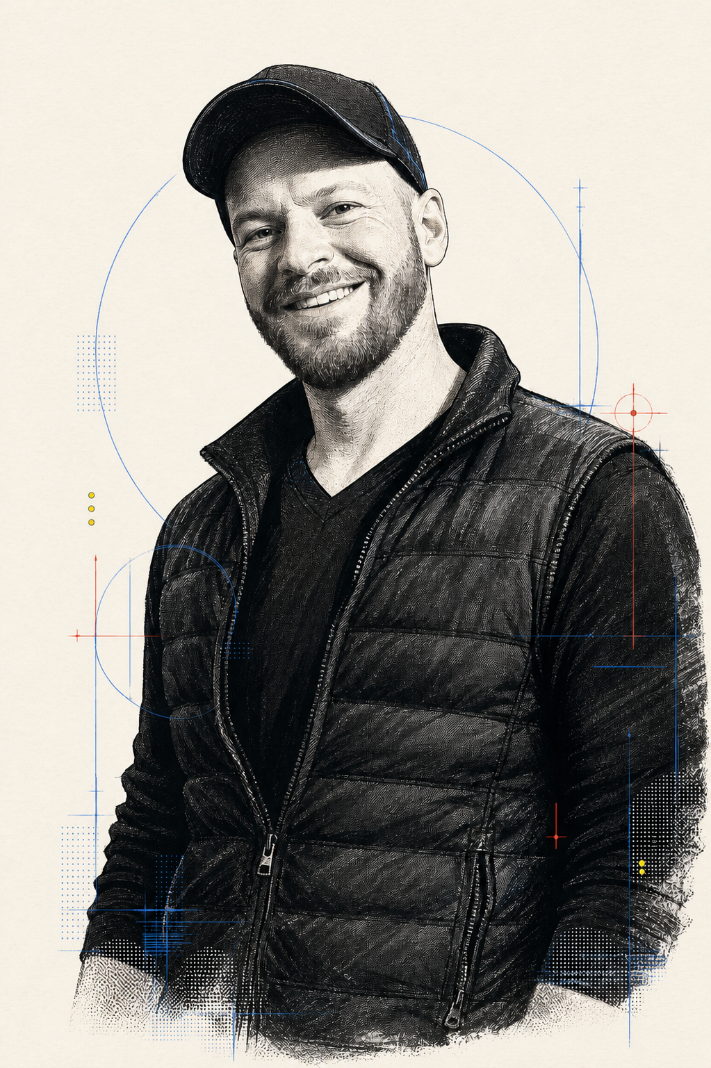 Illustrated portrait of Tyler Hall